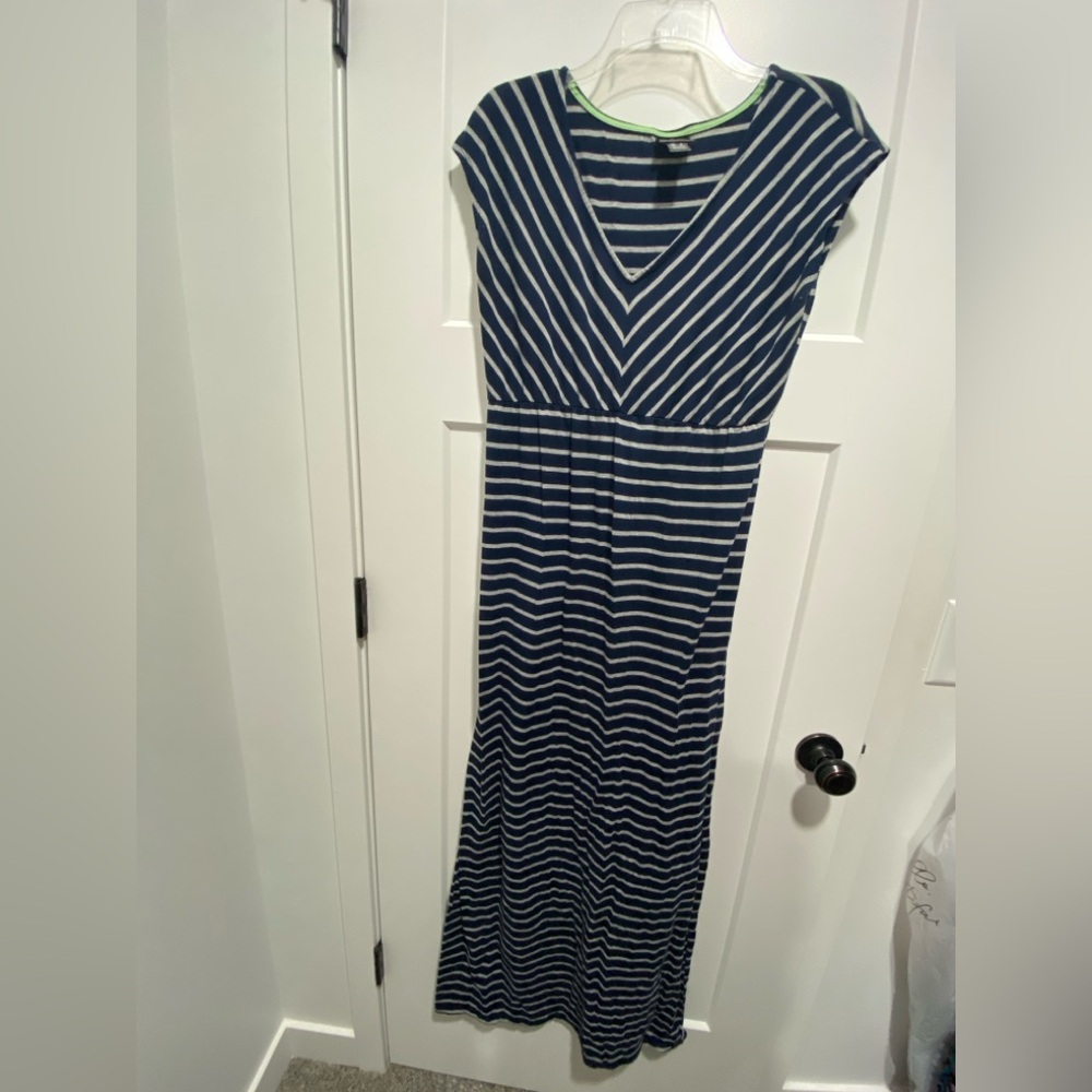 Motherhood Maternity Navy and Gray Striped Maxi Dress